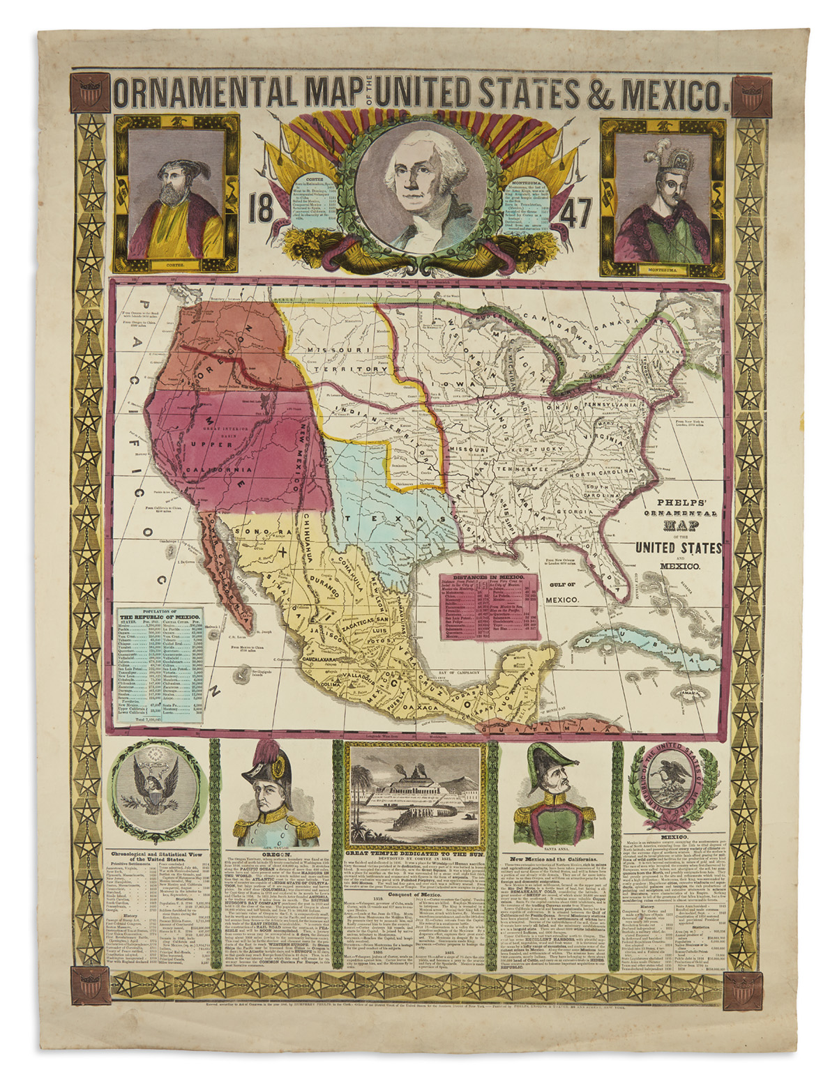 PHELPS, HUMPHREY. Ornamental Map of the United States & Mexico.